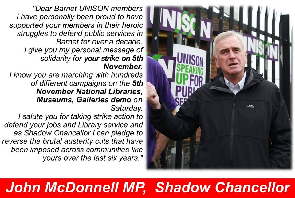 Join Barnet UNISON Library strikers on 5th November Demo 
